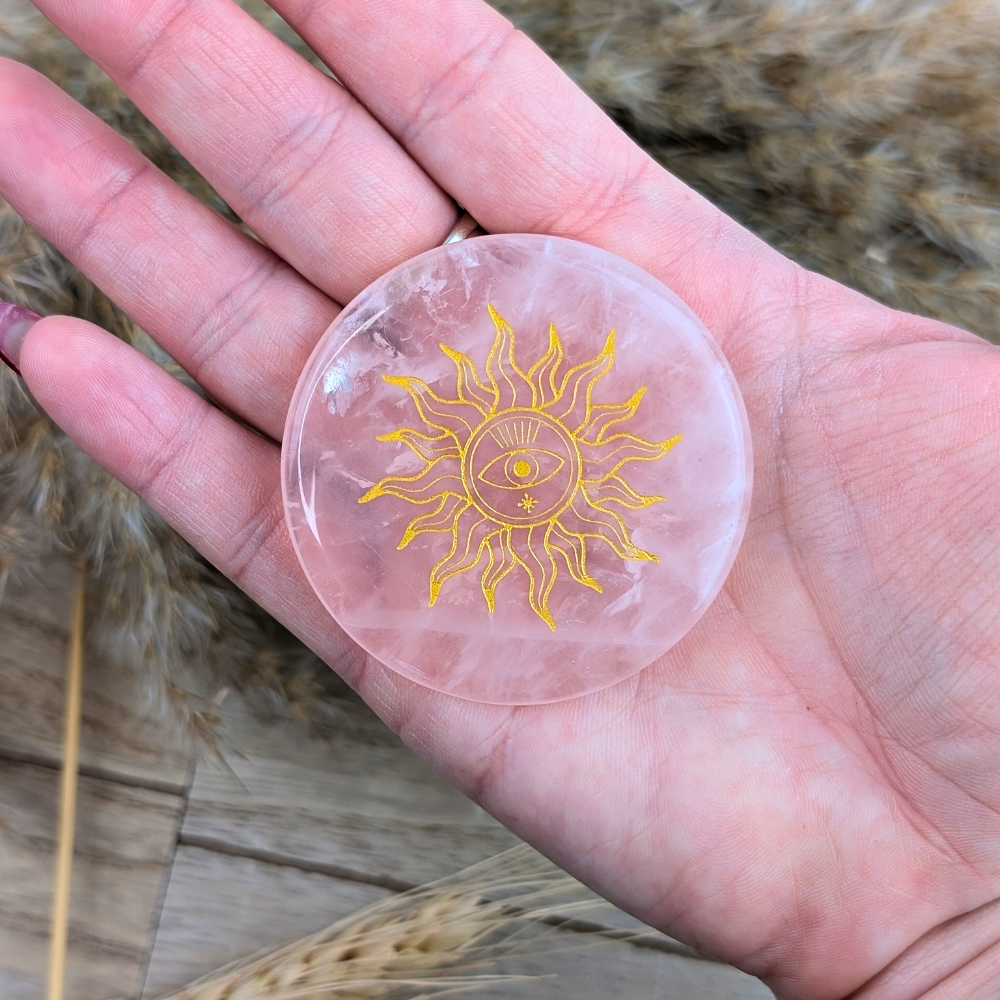 Zen Collection’s heart-centered rose quartz crystal plate for love and balance.