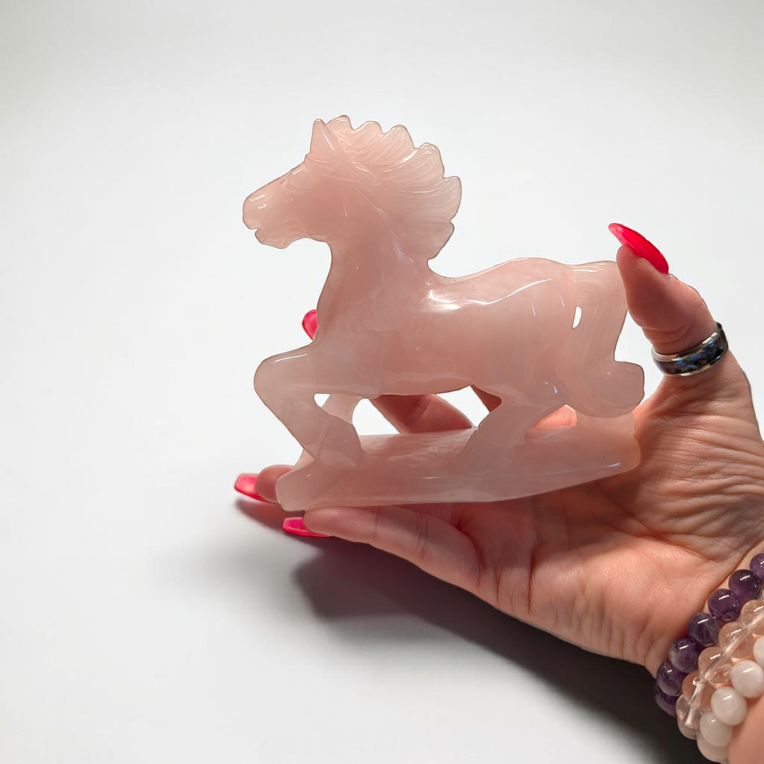 Rose Quartz Crystal Horse Carving | Rose Quartz | Overcoming Heartbreak and Moving Forward | Available in-store or online at Zen Collection Metaphysical Store Near Me Canada