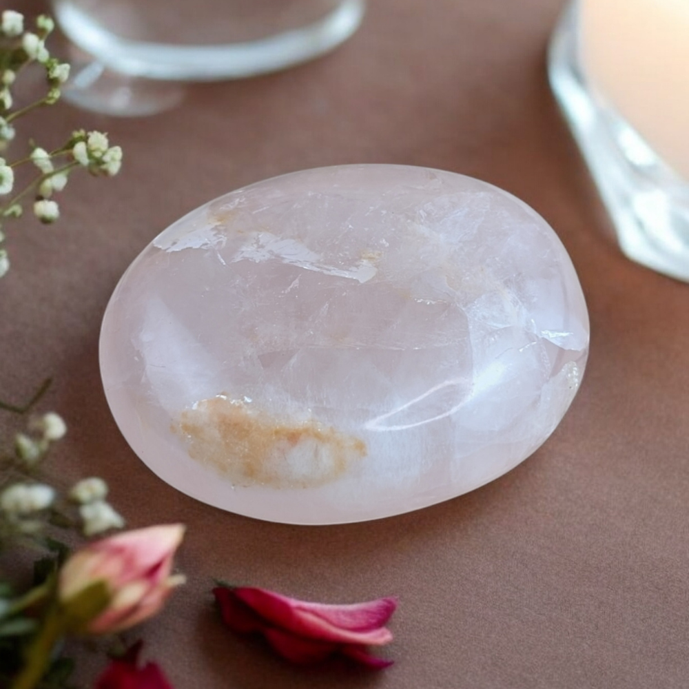 Close-up of polished Rose Quartz Crystal showing natural pink hues