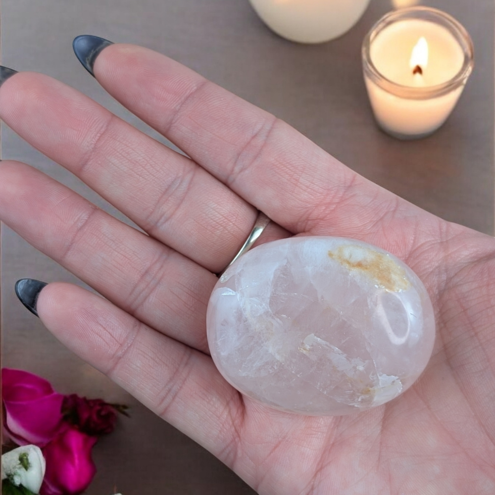 Hand holding Rose Quartz Crystal for emotional healing.