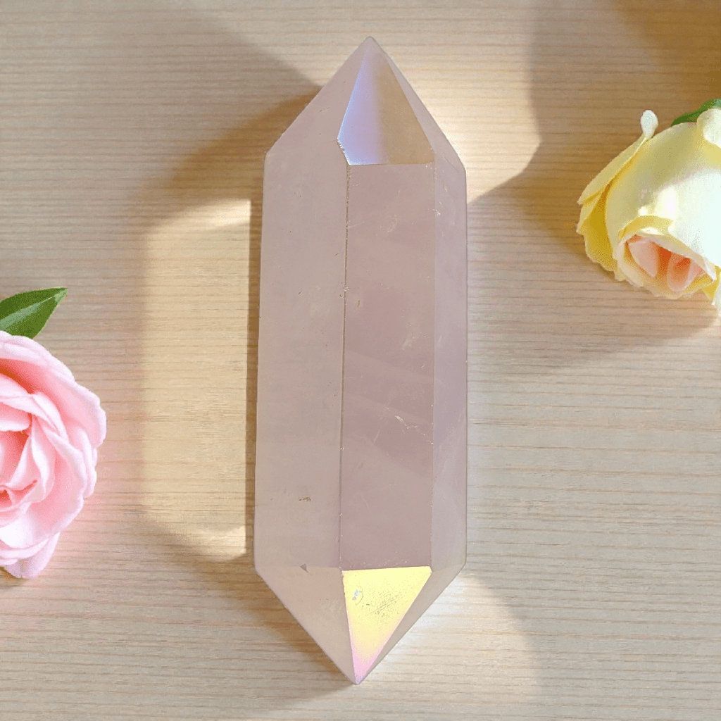 Heart chakra crystals like Rose Quartz crystal point available at zen collection crystal stores in Barrie