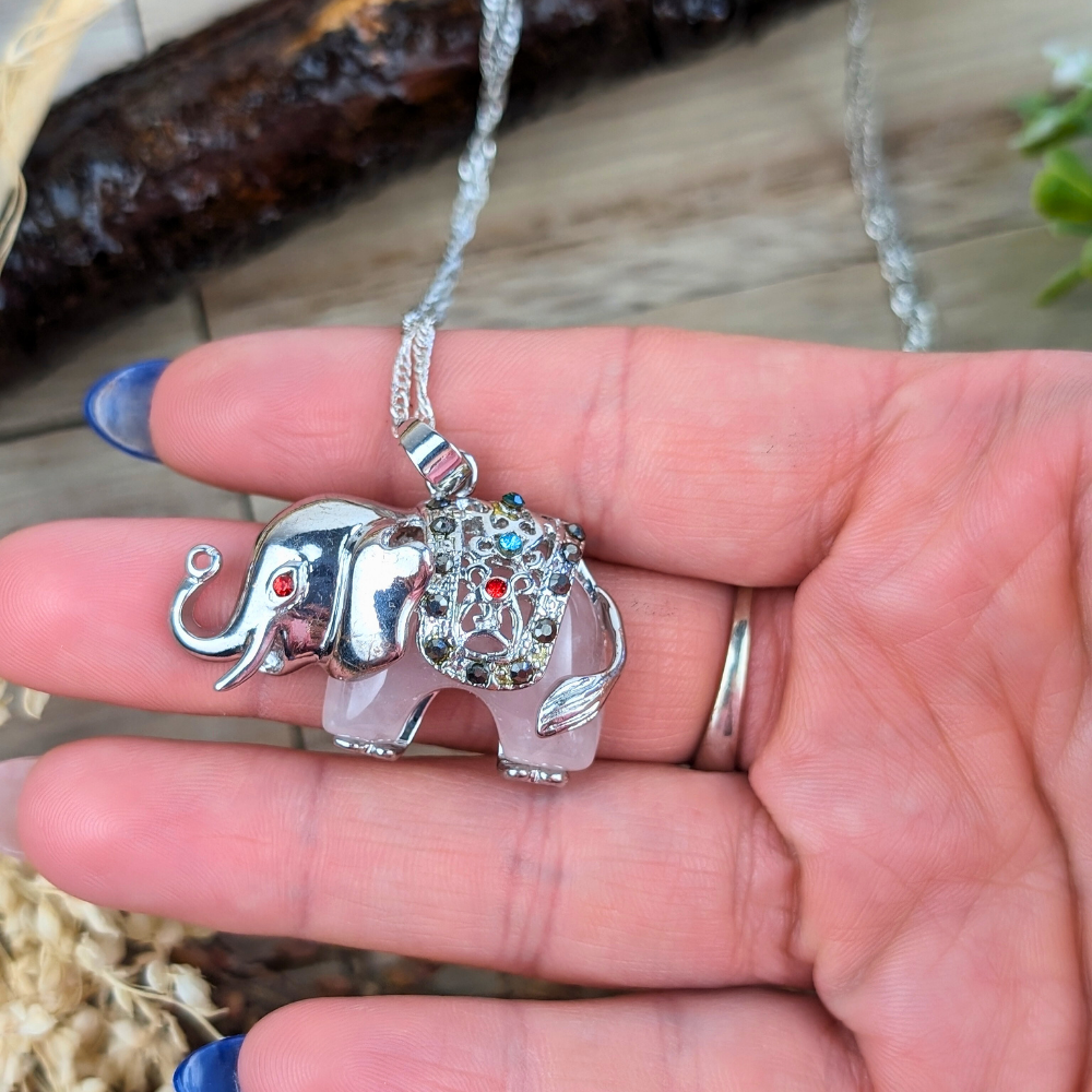 Rose Quartz Elephant Necklace for Love 