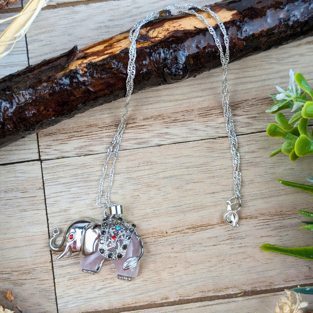 Rose Quartz Elephant Necklace for Love 