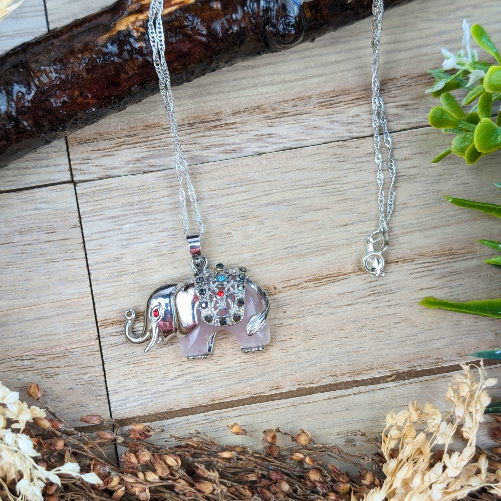 Rose Quartz Elephant Necklace for Love within relationships 