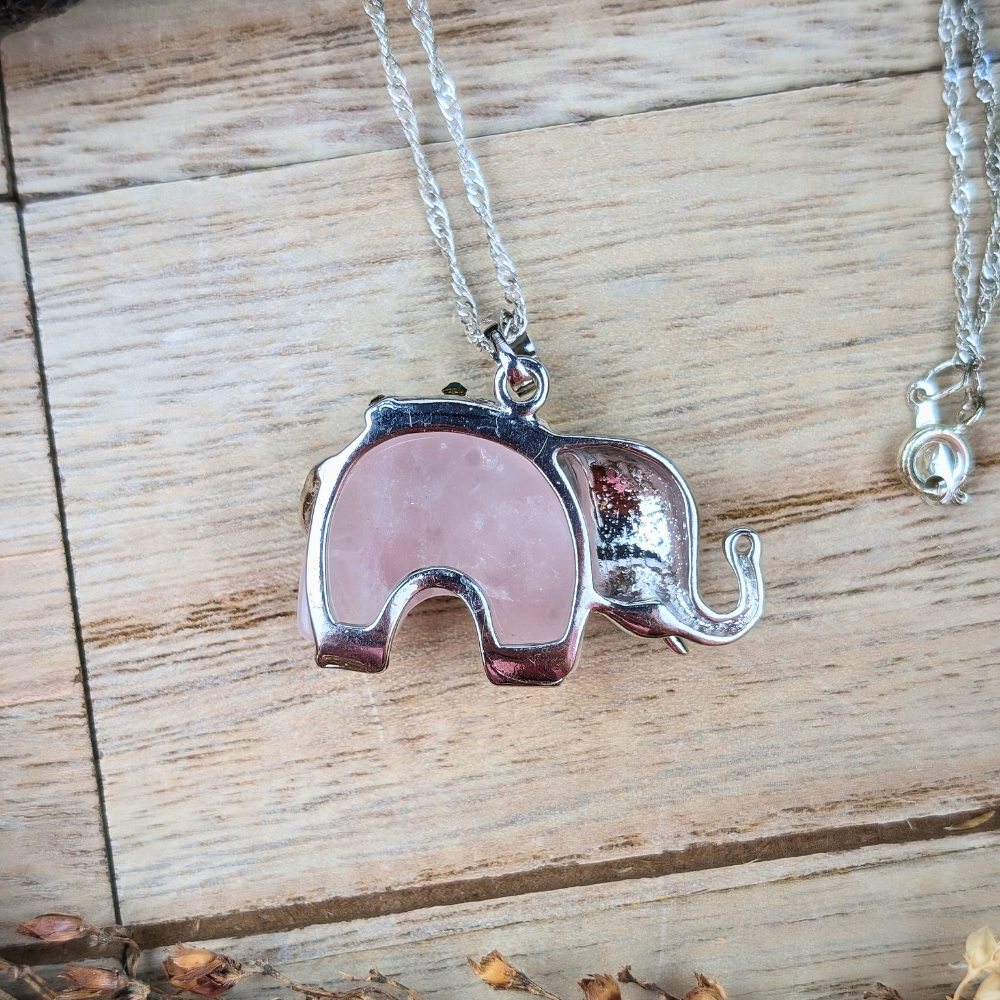 Rose Quartz Elephant Necklace for self care