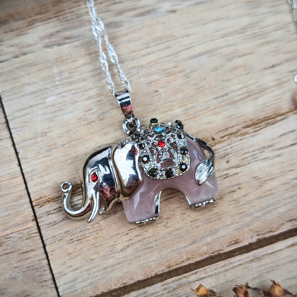 Rose Quartz Elephant Necklace for trust in relationships