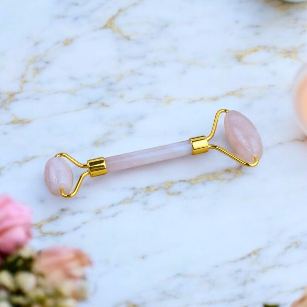 Self-care beauty tool made from natural rose quartz.