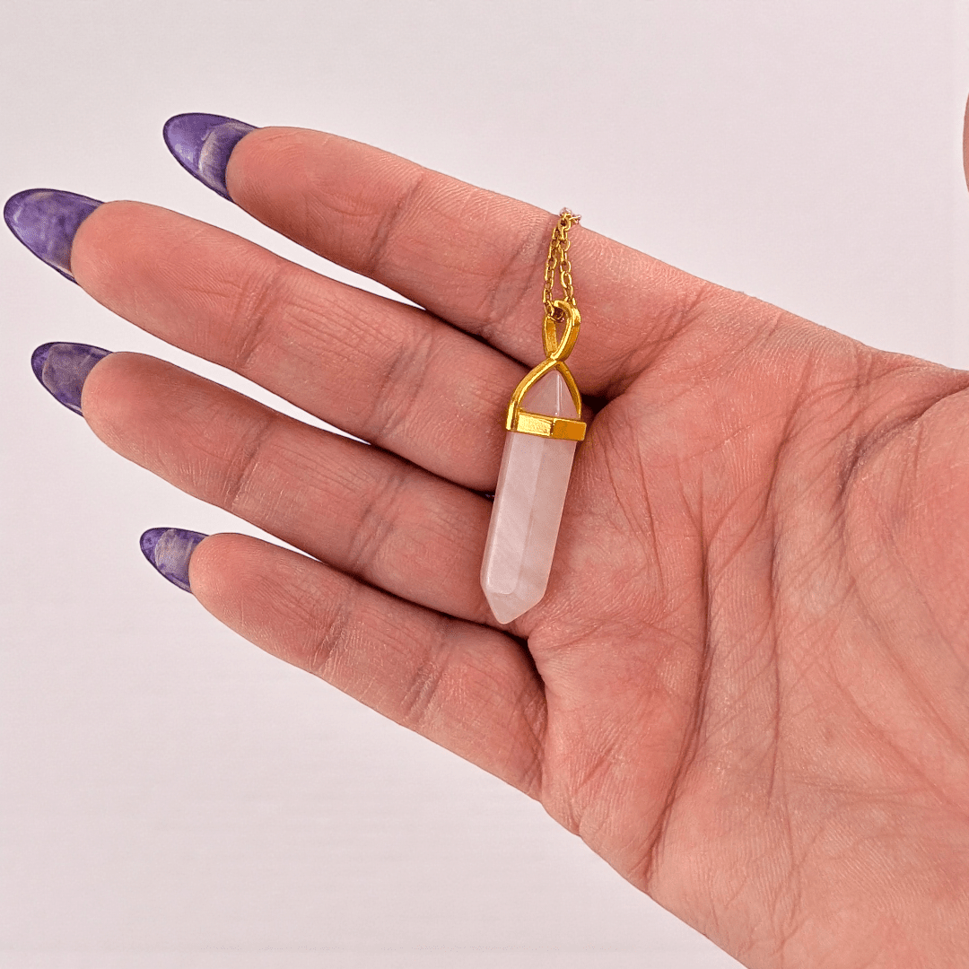 Double terminated rose quartz point necklace available at Zen Collection Canadian metaphysical store near me