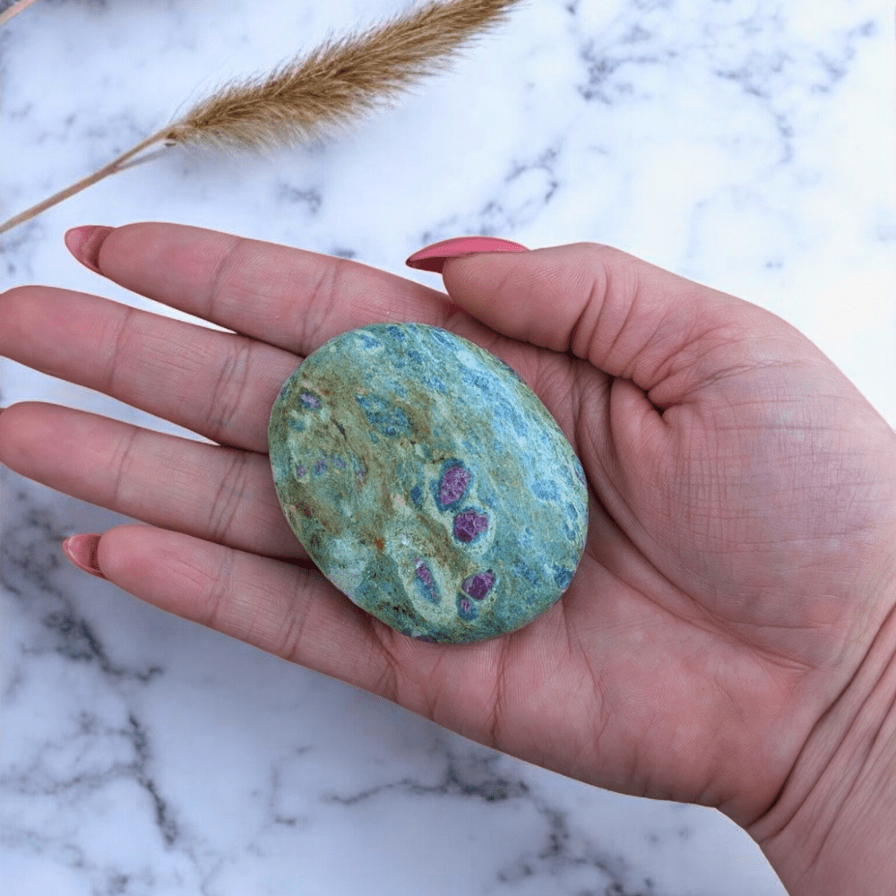 Ruby Fuchsite Crystal Palm Stone for heart chakra healing