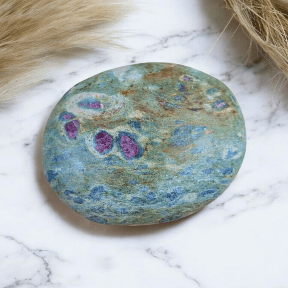 Natural Ruby Fuchsite stone with Blue Kyanite inclusions