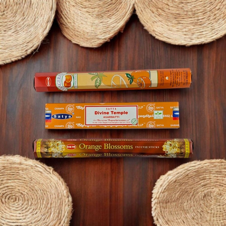 Sacral Chakra Incense Set – Tangerine, Divine Temple &amp; Orange Blossom for Creativity &amp; Passion