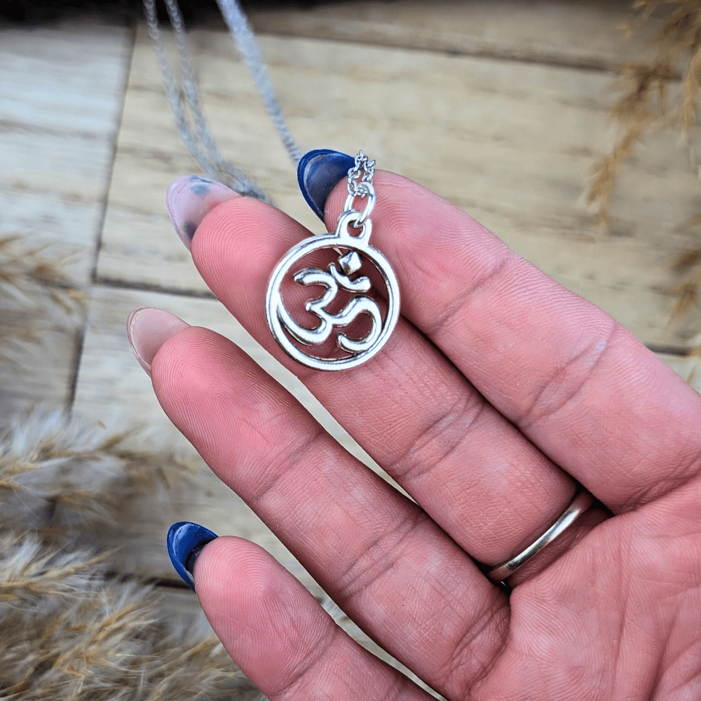 Spiritual necklace featuring the ancient Om symbol for mindfulness and unity