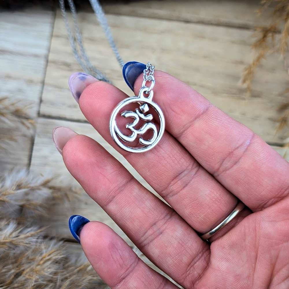 Spiritual necklace featuring the ancient Om symbol for mindfulness and unity