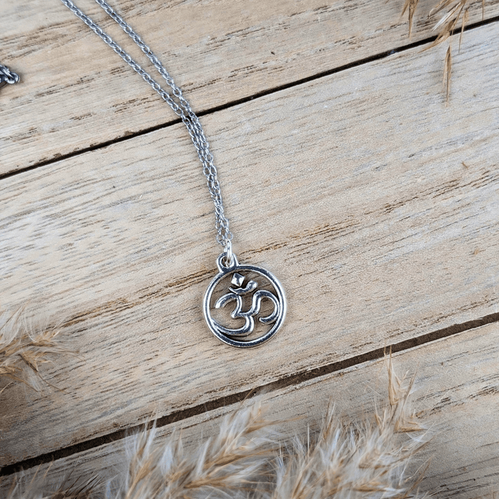 Sacred Om Necklace with a silver-tone chain and Om pendant for peace and balance