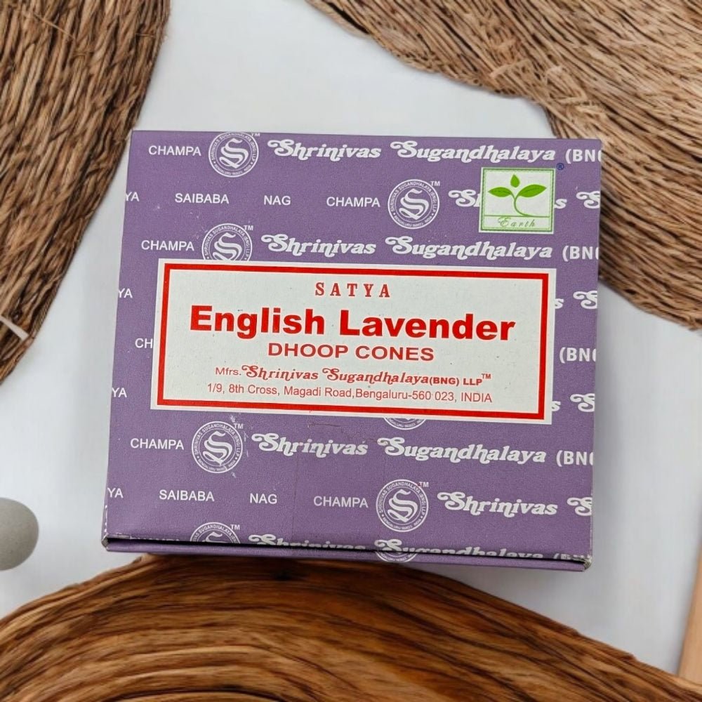 Satya English Lavender Dhoop Incense Cones – 12 Cones + Holder for Relaxation & Sleep