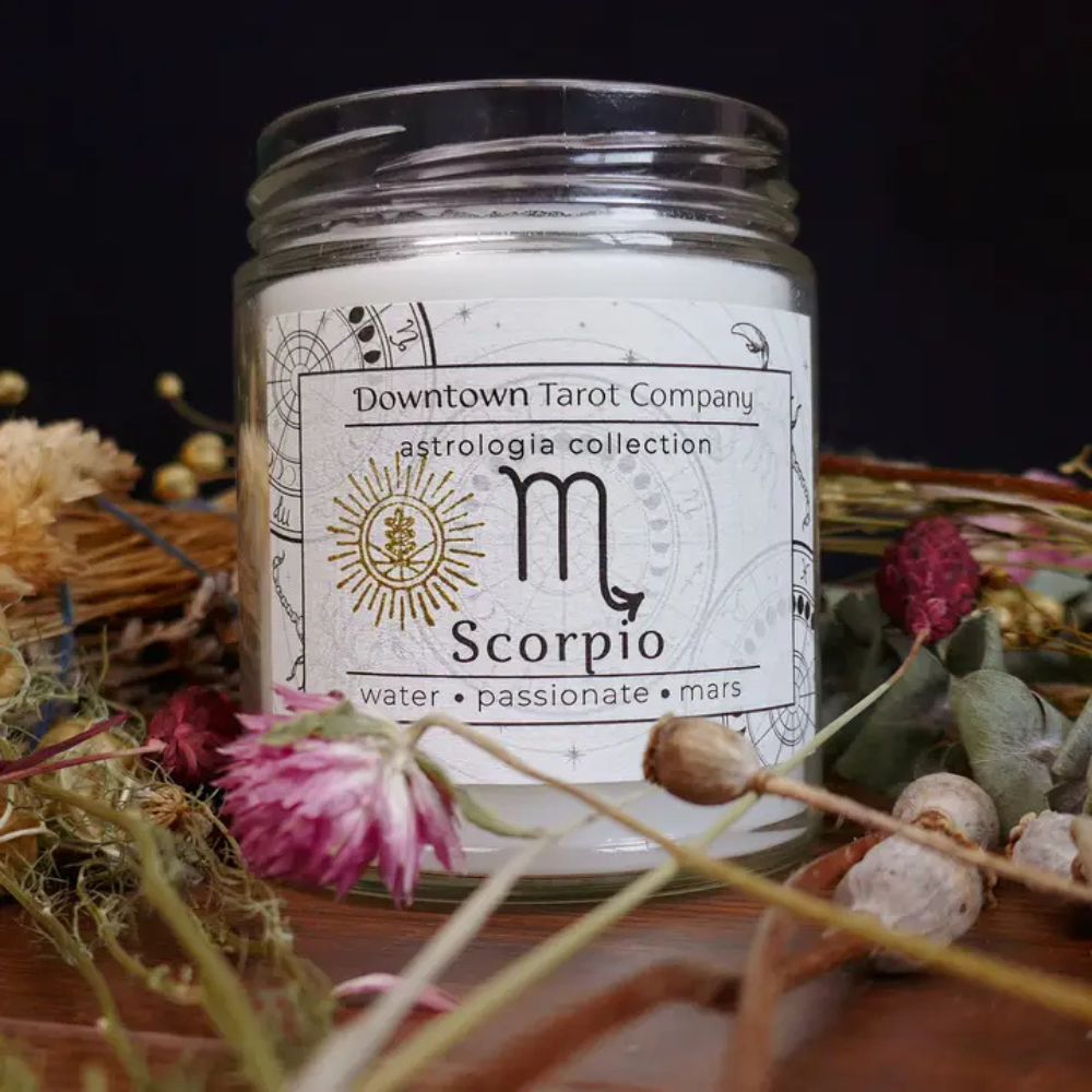 Hand-poured Scorpio Candle crafted with coconut-soy wax for rituals.