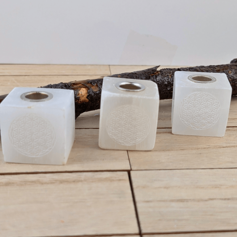Selenite Flower of Life Chime Candle Holder for rituals