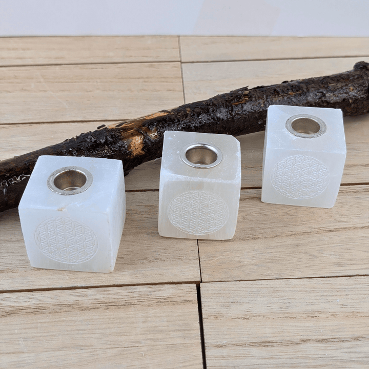 Selenite ritual candle holder for clarity and balance