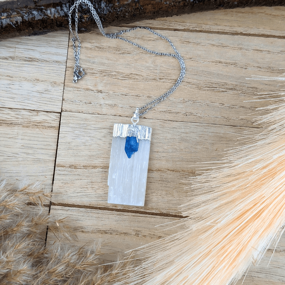 Natural Blue Kyanite Crystal Pendant Necklace
