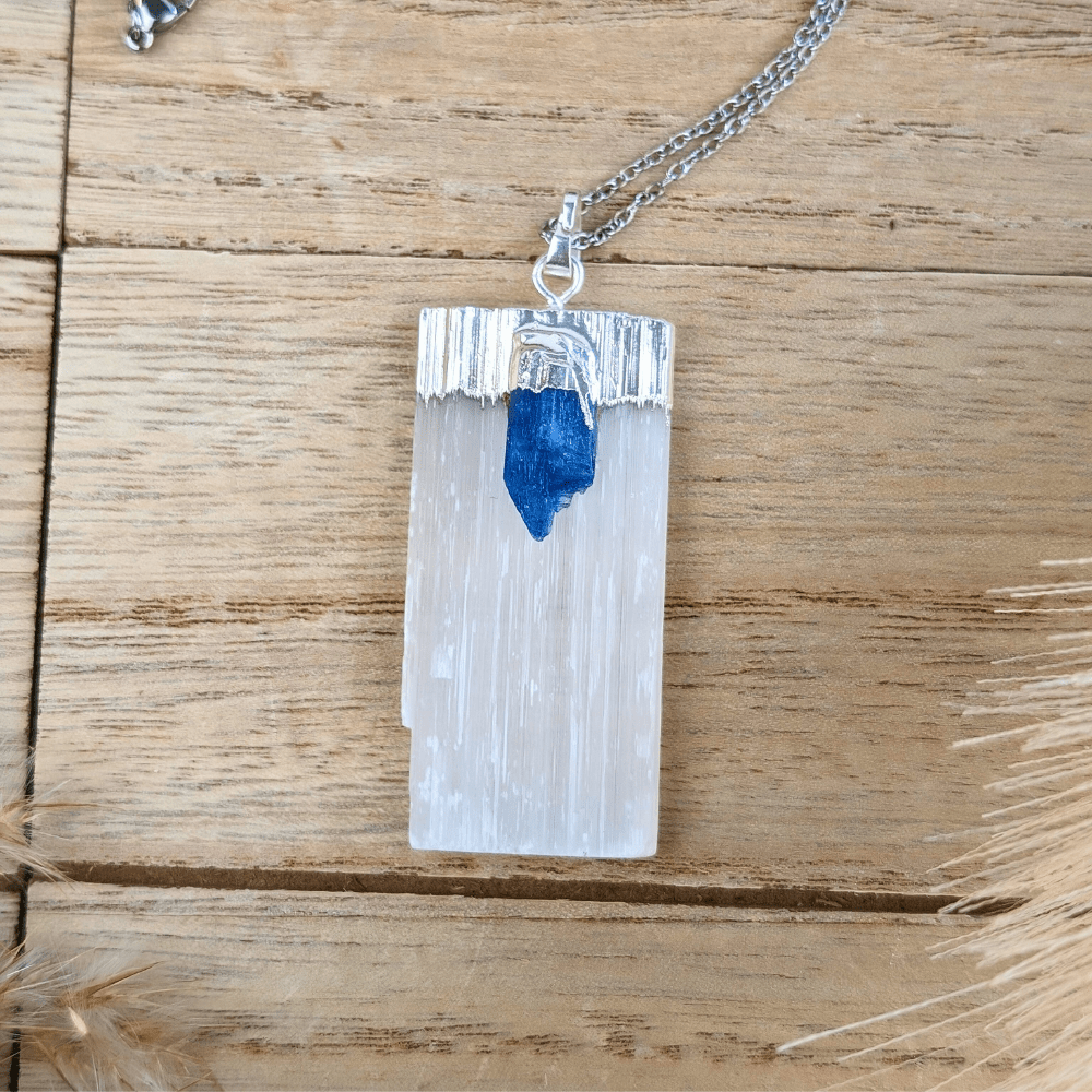 Deep Blue Kyanite and White Selenite Pendant
