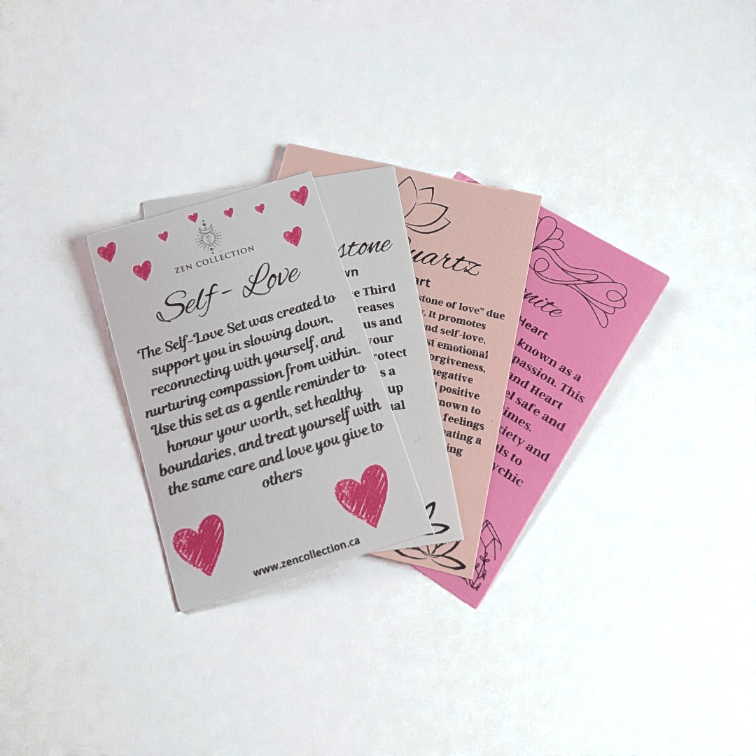 Self love crystal set for emotional healing and care available at Zen Collection Metaphysical Store in Barrie. Shop In-store or Online Now 