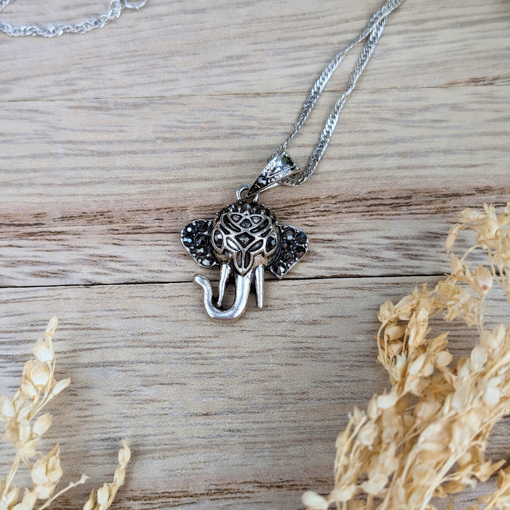 Silver Elephant Necklace for prosperity