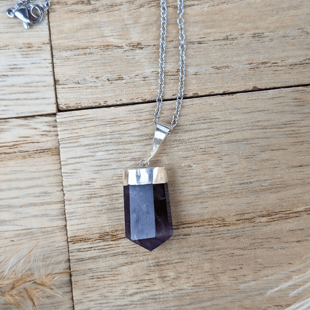 Handmade Amethyst Necklace with Stainless Steel Chain