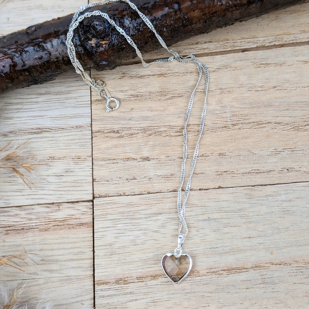 Smoky Quartz Heart Necklace on silver chain