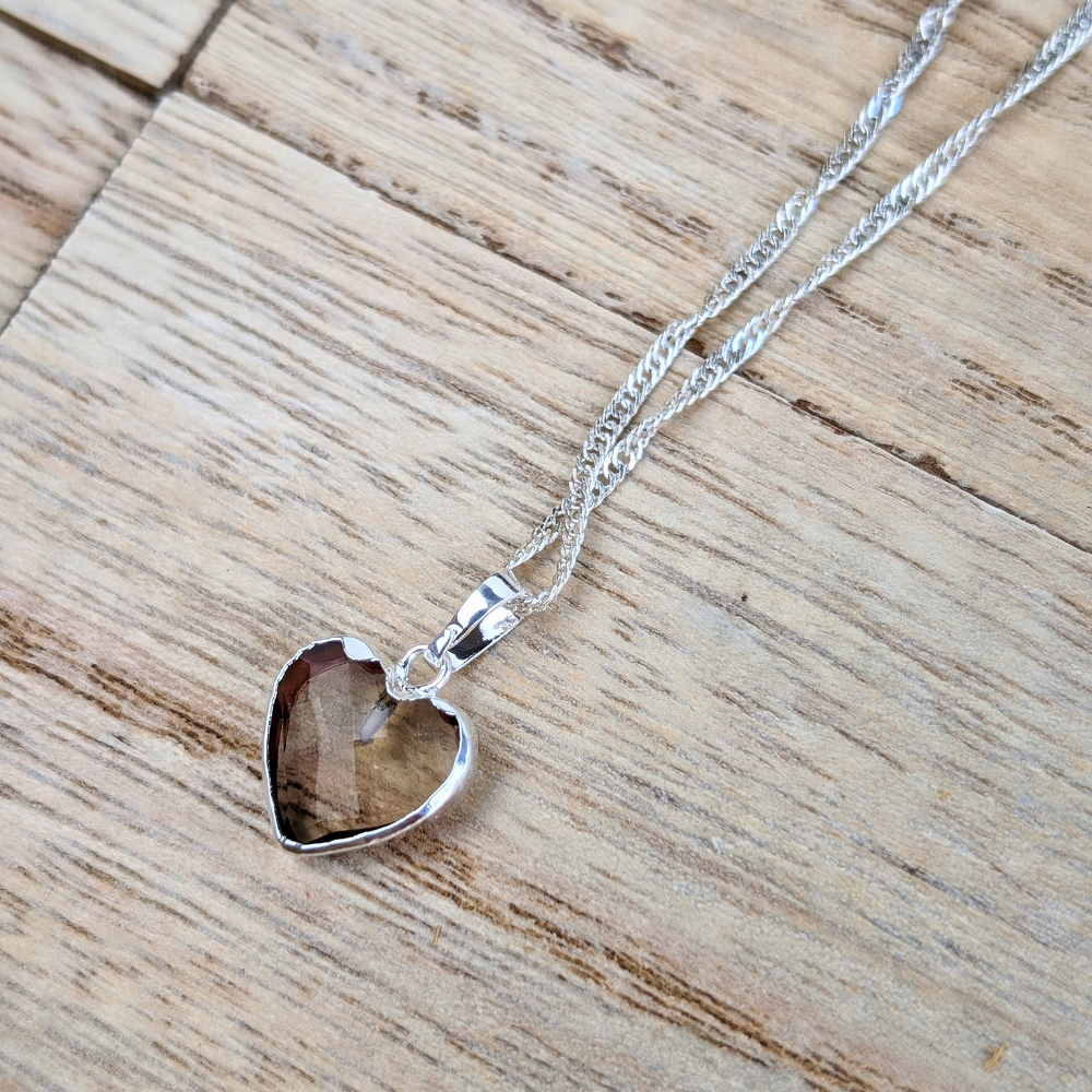 Faceted Smoky Quartz heart pendant close-up