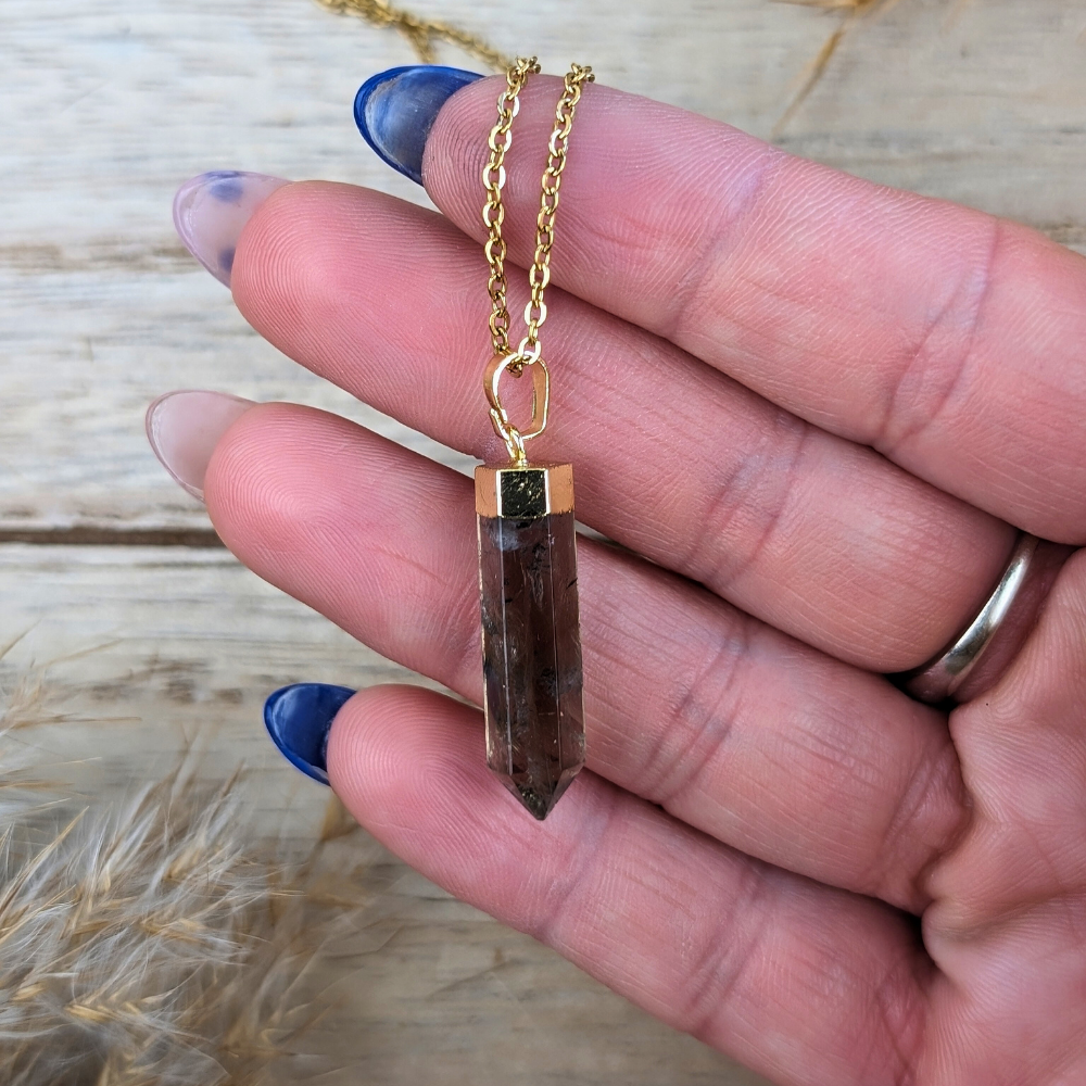 Smoky Quartz Point Necklace with a tiny dainty pendant