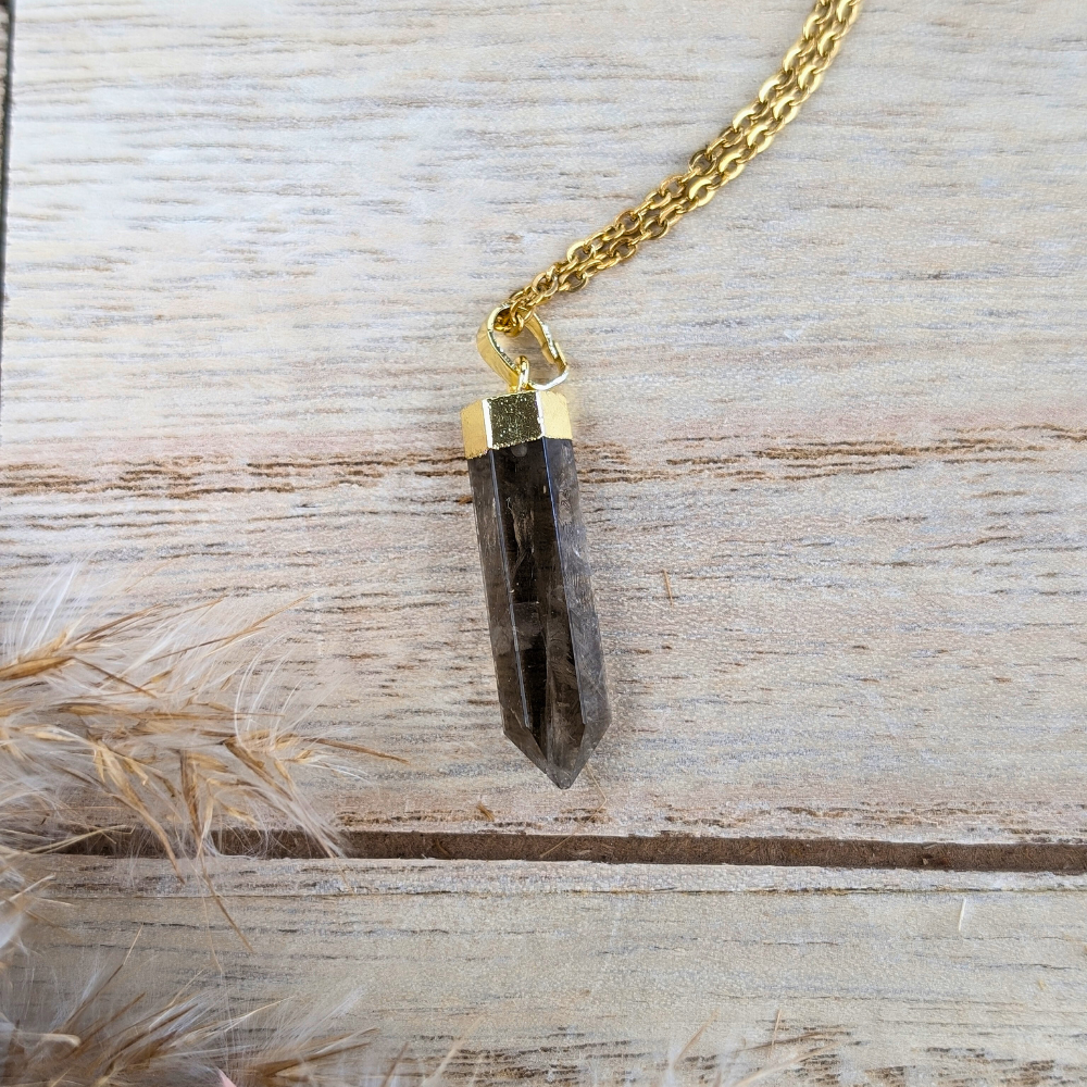 Minimalist Smoky Quartz necklace for grounding and protection