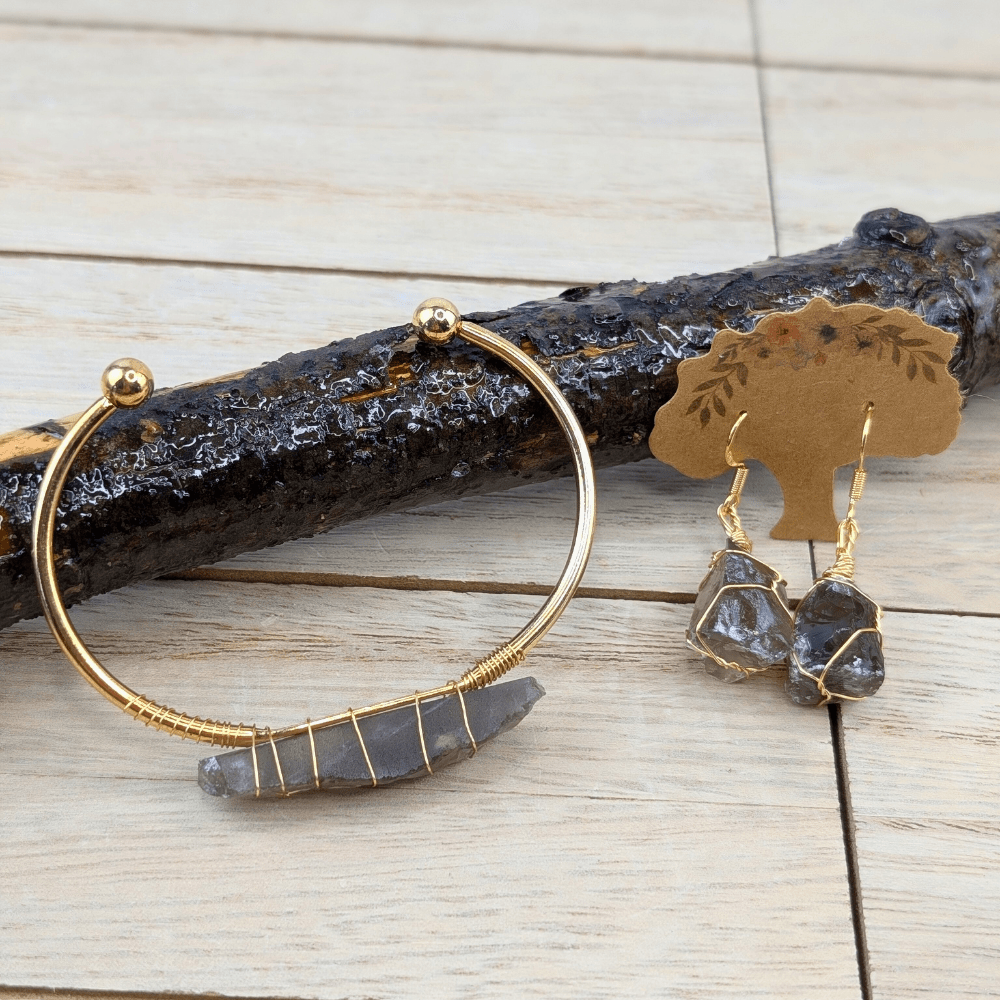 Parure de bijoux en quartz fumé filigrané