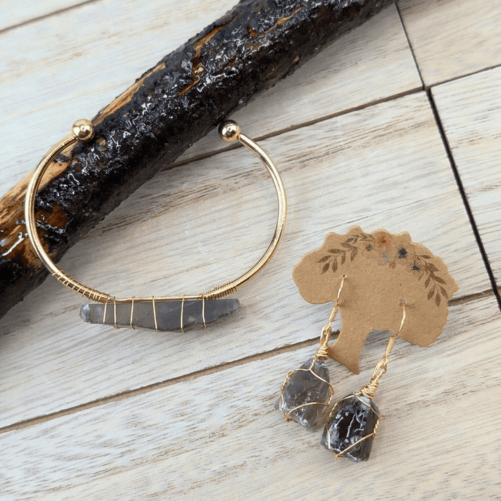 Parure de bijoux en quartz fumé filigrané