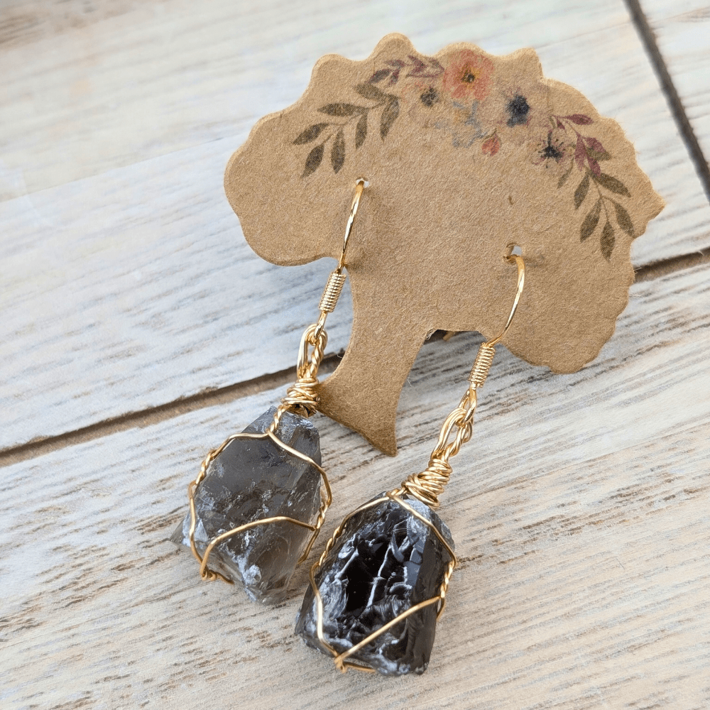 Parure de bijoux en quartz fumé filigrané