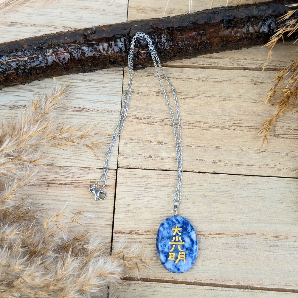 Reiki symbol necklace made with natural Sodalite stone for energy focus