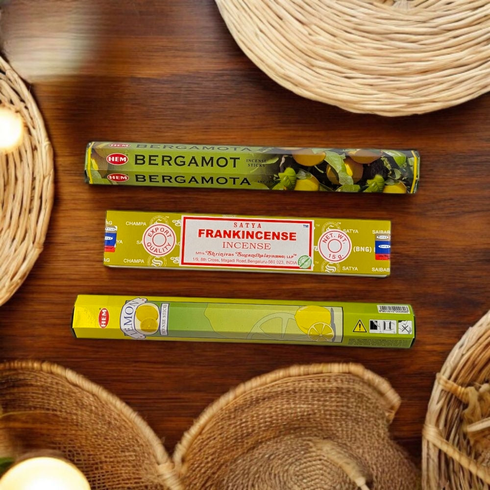 Solar Plexus Chakra Incense Set – Bergamot, Frankincense & Lemon for Confidence & Clarity