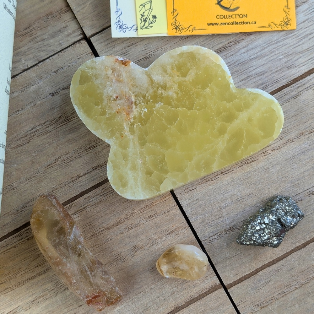 Complete Solar Plexus Chakra Empowerment Set with Candle, Yellow Calcite, Citrine, Pyrite, and Affirmation Cards for Confidence