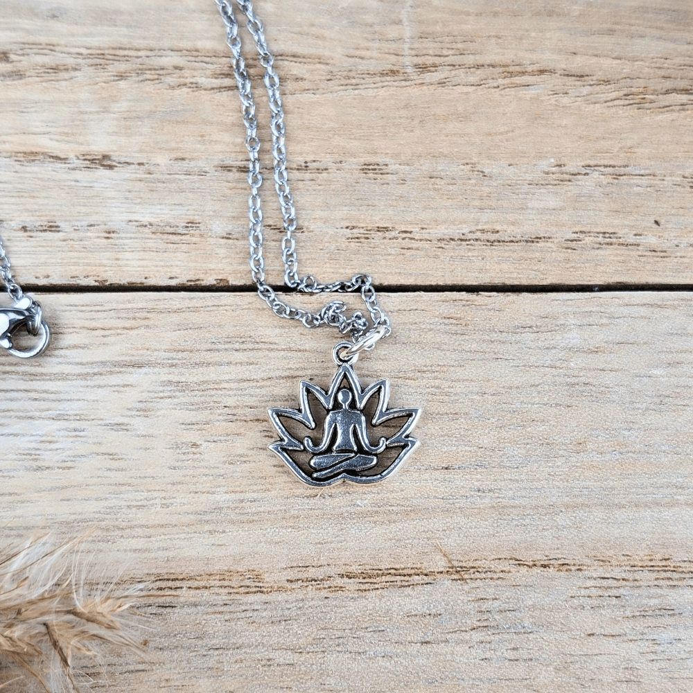 Elegant necklace featuring a silver lotus design symbolizing mindfulness