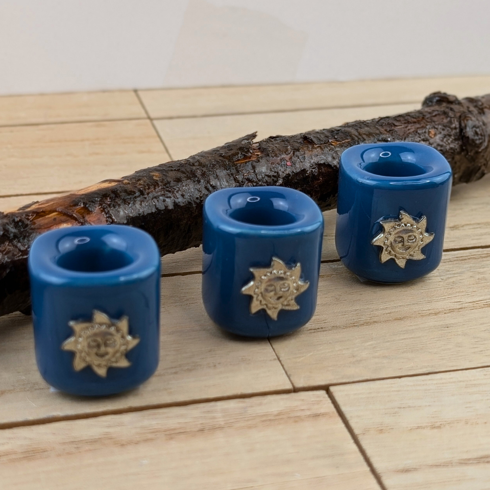 Blue ceramic chime candle holder for spiritual practices