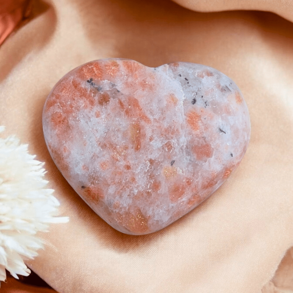 Natural Sunstone Crystal Heart from India.