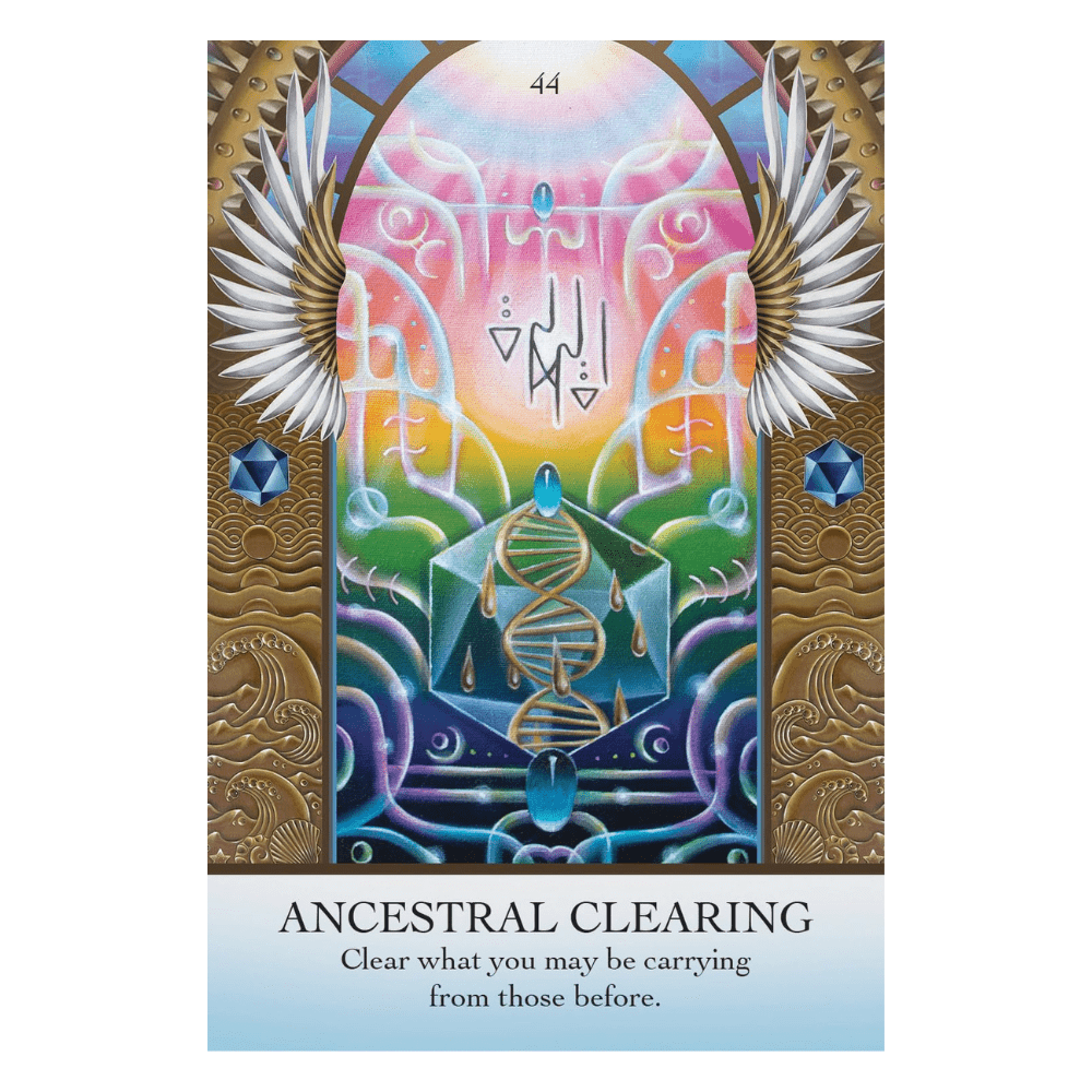 Light Code Apothecary oracle cards alongside crystals