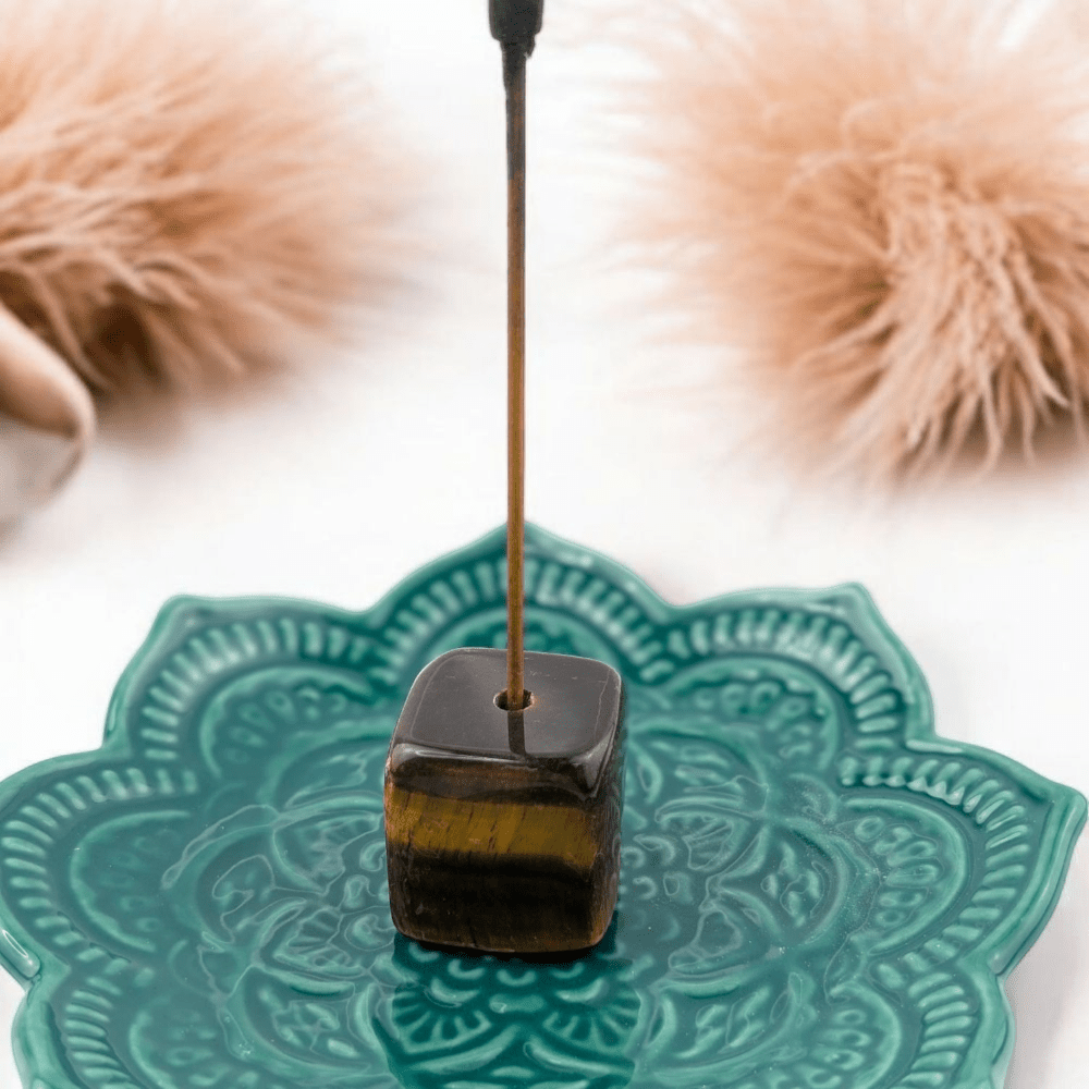 Tiger’s Eye incense holder cube from Zen Collection

