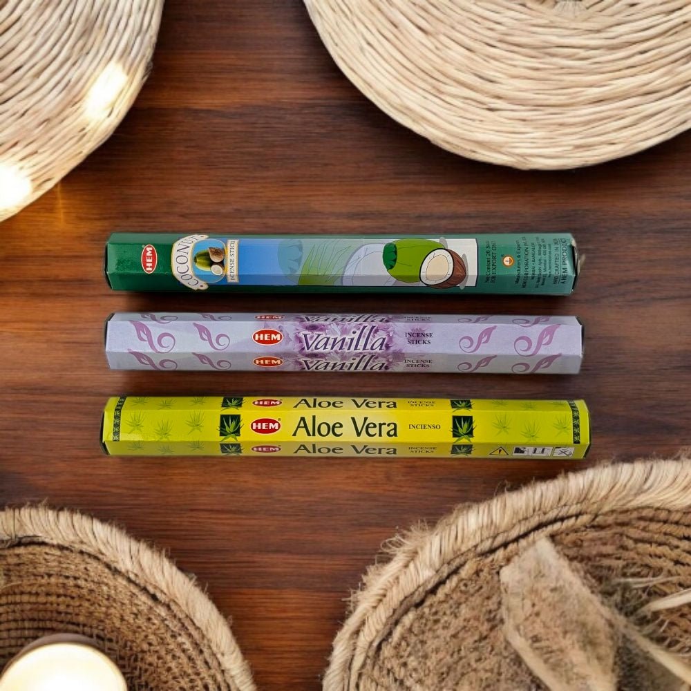 Tropical Incense Set – Coconut, Vanilla & Aloe Vera for Relaxation & Warmth