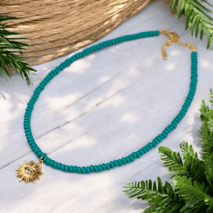 turquoise evil eye seed bead jewelry set