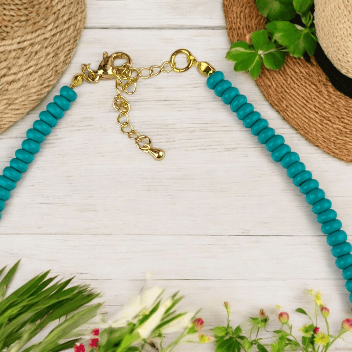 turquoise choker with evil eye charm