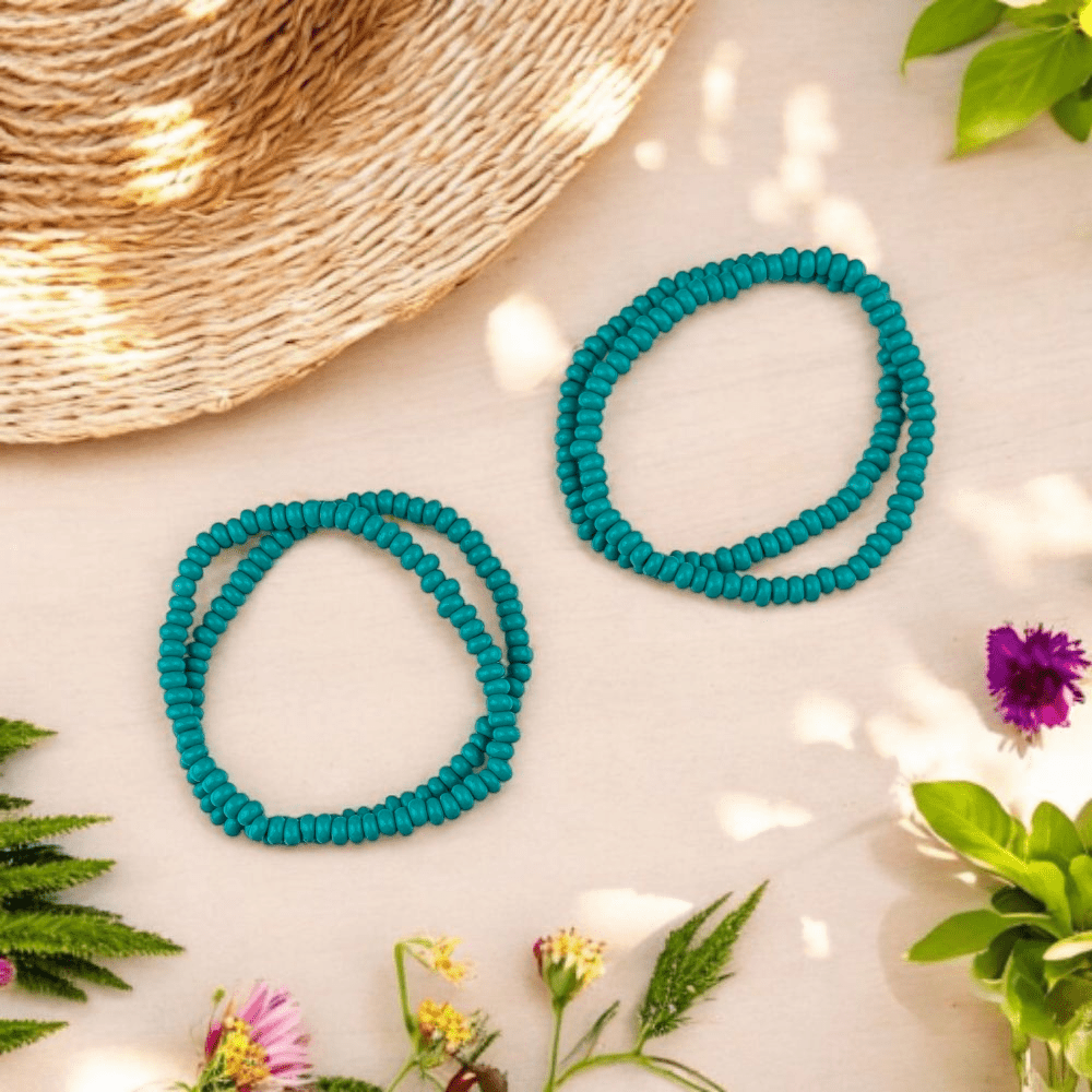 turquoise seed bead anklet set