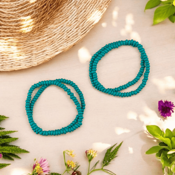 turquoise seed bead anklet set