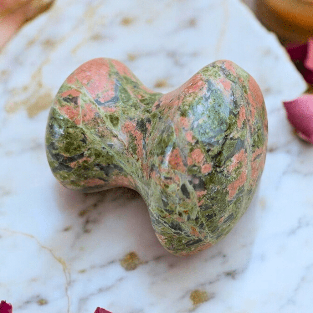 Hand-carved Unakite massager for self-care