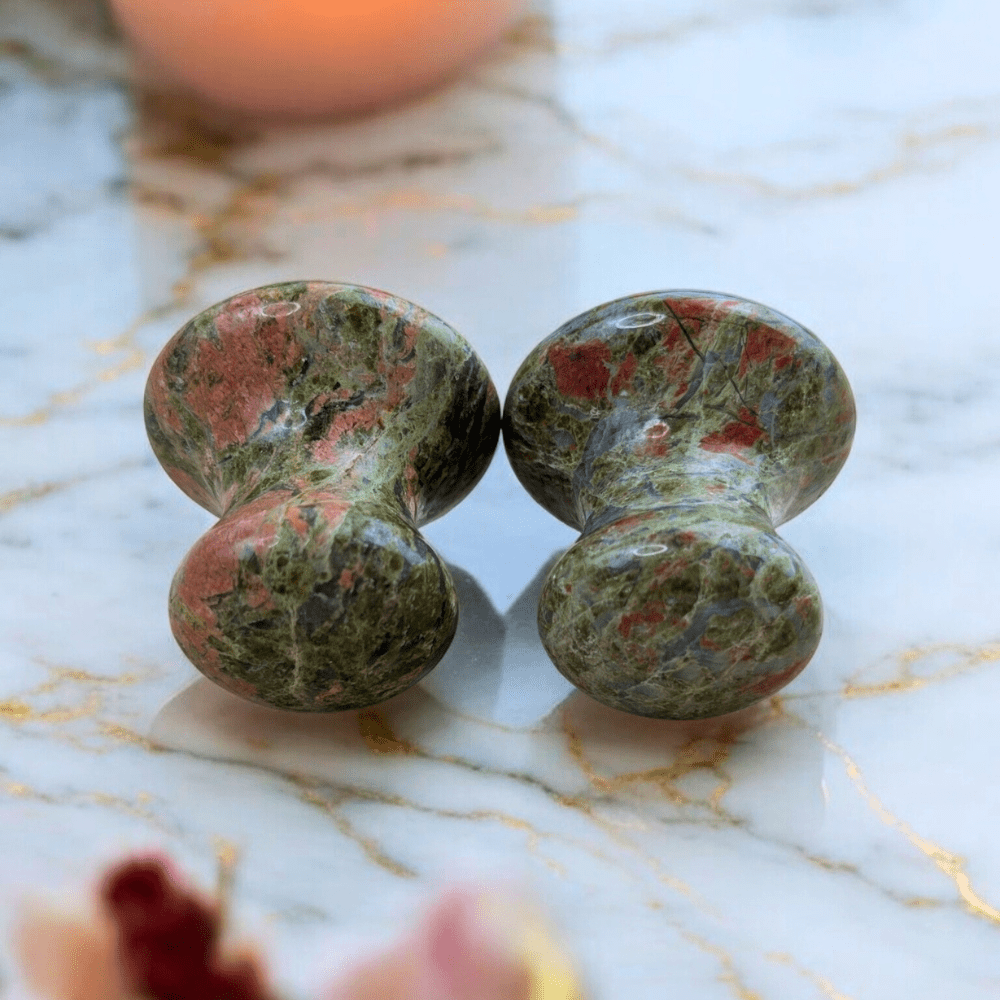 Grounding and heart chakra support with Unakite massager