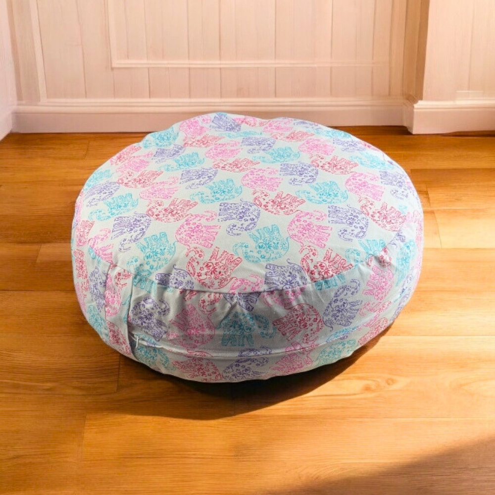 Meditation cushion with intricate elephant design